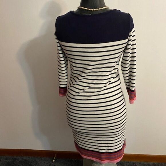 Fleur Bleue 3/4 quarter sleeves Blue, White sweater dress, size Small - Picture 3 of 5